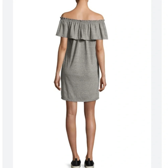 CURRENT ELLIOTT RUFFLE DRESS Off The Shoulder in HEATHER GREY - Picture 3 of 14